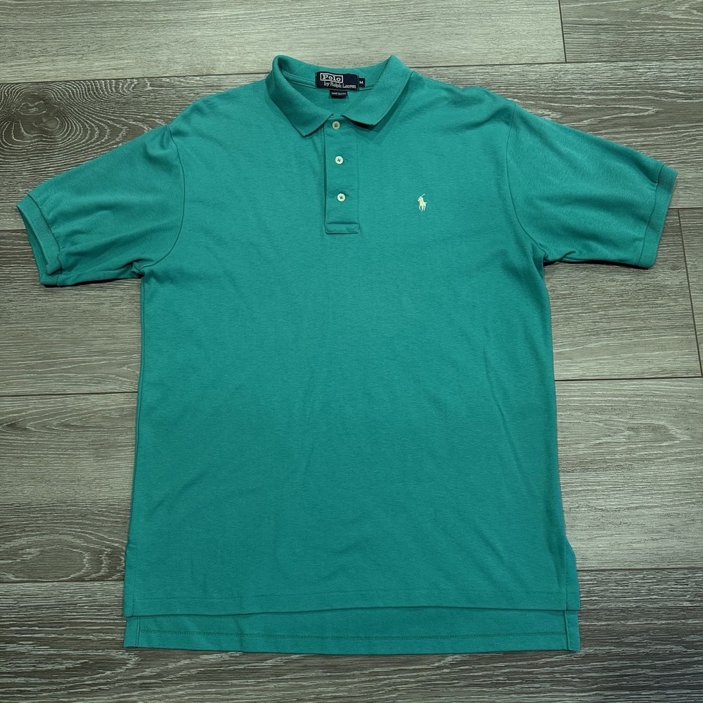Polo Ralph Lauren Made USA‎ Teal Pohlcat Golf Course Sleeve Logo Shirt Mens M SS